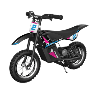 lot 1770 image: Razor Miniature Dirt Rocket MX125 Electric-Powered Dirt Bike - Black with Decal Included Recommended For Kids 7 Between 40 and 80 lbs-Retail$198.00