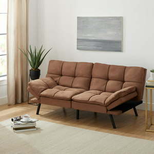 lot 1794 image: Mainstays Memory Foam Futon, Camel Suede Fabric, 72-Retail$198.00
