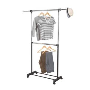lot 1796 image: Honey Can Do Adjustable Rolling Metal Double Clothes Rack