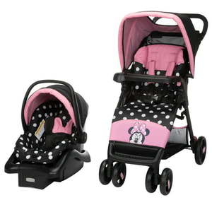 lot 5949 image: Disney Baby Minnie Mouse Simple Fold LX Travel System Peeking Minnie Retail $199.00