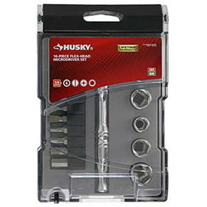 lot 2628 image: Husky 183032 16-piece sae and metric microdriver set with flexible head and mountable labeled bit case