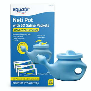 lot 1790 image: Equate Neti Pot with 50 Saline Packets Nasal Wash System for Sinus Congestion - Blue