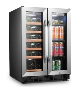 lot 2658 image: LANBO 23.4-in W 18-Bottle Capacity Black, Stainless Steel Dual Zone Cooling Built-In freestanding Wine Cooler Retail $699.00