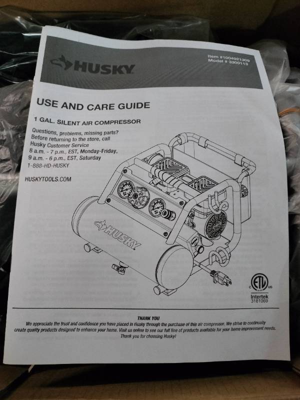 Husky 1 gallon silent air deals compressor