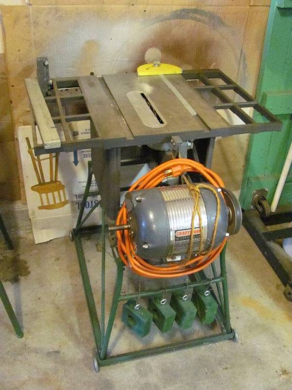 Power Kraft Table Saw w/ 1/2 HP Craftsman Motor on shopbuilt stand