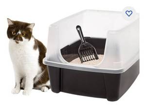 lot 23181 image: IRIS USA Cat Litter Box High Sided and Enclosed Kitty Litter Box with Scoop Black