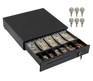 lot 23186 image: Volcora 16 Cash Register Drawer w 5 Bill 7 Coin Cash Tray, Auto-open, Black