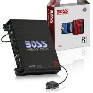 lot 23187 image: BOSS Audio Systems R1100MK Car Audio Subwoofer Amplifier and 8 Gauge Wiring Kit - 1100 High Output Monoblock Class AB 24 Ohm HighLow Level Inputs Low Pass Crossover Mosfet Power Stereo