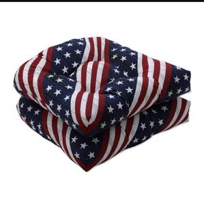 lot 23198 image: Pillow Perfect OutdoorIndoor Patriotic Major Americana Tufted Seat Cushions (Round Back), 2 Count (Pack of 1), Red