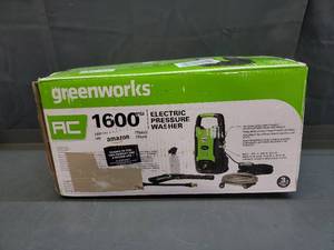 lot 61137 image: Greenworks 1600 PSI (1.2 GPM) Electric Pressure Washer (Ultra Compact  Lightweight  20 FT Hose  35 FT Power Cord) Great For Cars, Fences, Patios, Driveways