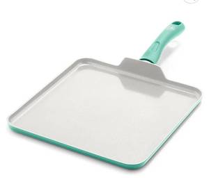 lot 61143 image: GreenLife Soft Grip Healthy Ceramic Nonstick, 11 Griddle Pan, PFAS-Free, Dishwasher Safe, Turquoise