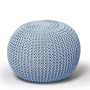 lot 61154 image: Urban Shop Round Knit Pouf - Hand Woven Cotton, Light Blue (B07RJTRYH7)