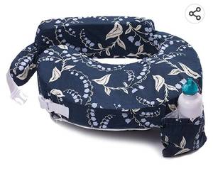 lot 61156 image: My Brest Friend Original Nursing Pillow for Breastfeeding, Nursing and Posture Support with Pocket and Removable Slipcover, Navy Bluebells