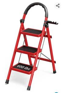 lot 61160 image: 3 Step Ladder, Ladder Folding-3 Folding Stool with Anti-Slip Wide Pedal&Convenient Handgrip-600lbs Sturdy Steel Ladder-Reinforcement and Thickening
