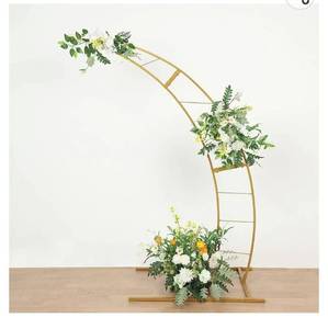 lot 61161 image: 6.5ft White Metal Crescent Moon Wedding Arch Photography Backdrop Stand, Curved Design Flower Balloon Frame, Collapsible Arbor Stand with Solid Rectangular Base