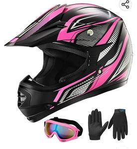 lot 61171 image: ILM Youth Kids ATV Motocross Helmet Goggles Sports Gloves Dirt Bike Motorcycle Off Road DOT Approved B07 (Youth-M, Pink Black)