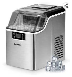 lot 61177 image: EUHOMY Ice Maker Machine Countertop, 2 Ways to Add Water,45LbsDay 24 Pcs Ready in 13 Mins, Self-Cleaning Portable Compact Ice Cube Maker with Ice Scoop & Basket, Perfect for HomeKitchenOfficeBar. Retail $150