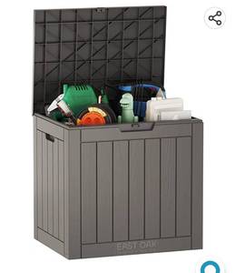 lot 61181 image: EAST OAK Deck Box, 31 Gallon Indoor and Outdoor Storage Box with Padlock for Patio Cushions, Outdoor Toys, Gardening Tools, Sports Equipment, Waterproof and UV Resistant Resin, Grey