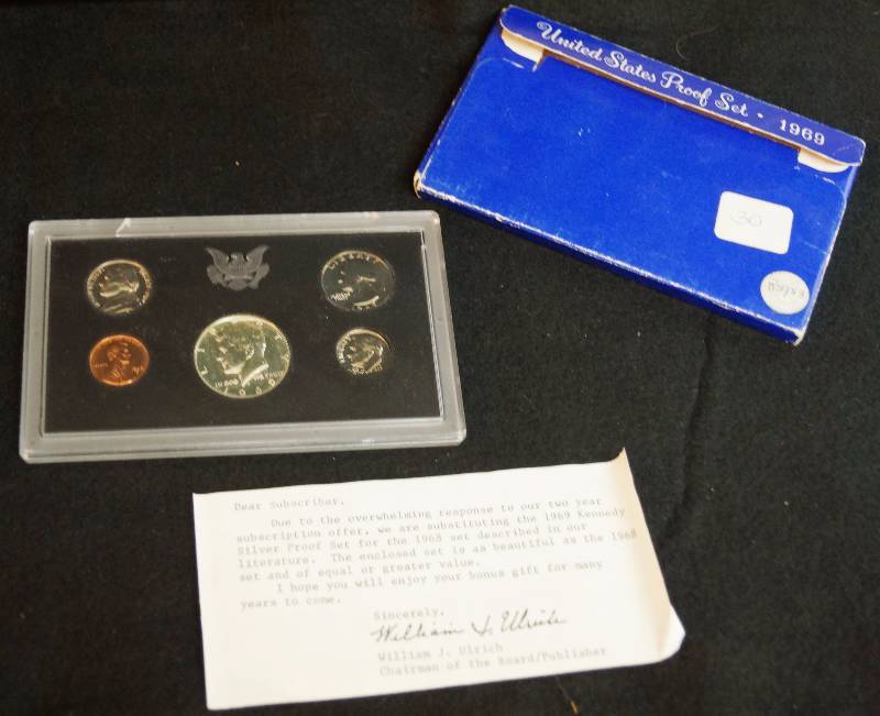 lot 4090 image: USA COIN SET - 1969 Proof Set - Penny, Nickel, Dime, Quarter and Half Dollar - In sealed case with original packaging