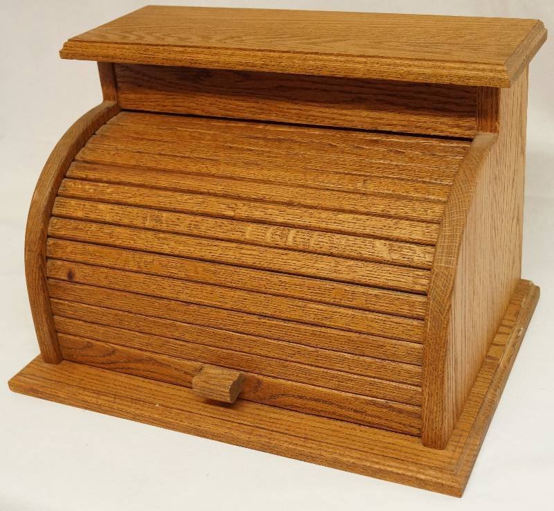 lot 4130 image: Roll-Top Bread Box - Appears to be Oak - see photos