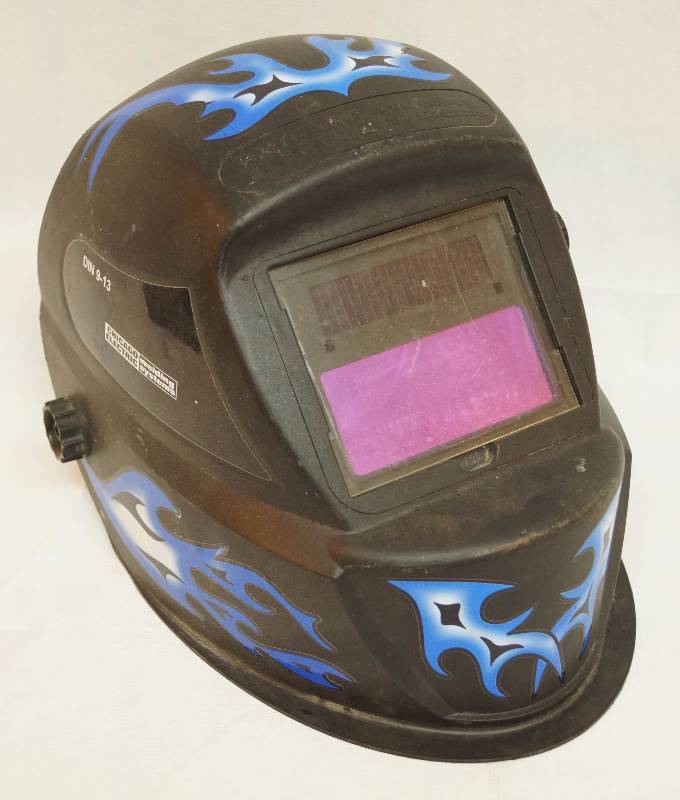 lot 4145 image: Welding Mask - Chicago Electric - Blue Flames Decorated