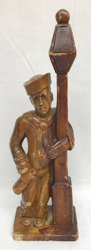 lot 2225 image: wooden statue of a drunken sailor holding on to a lamp post - unique piece