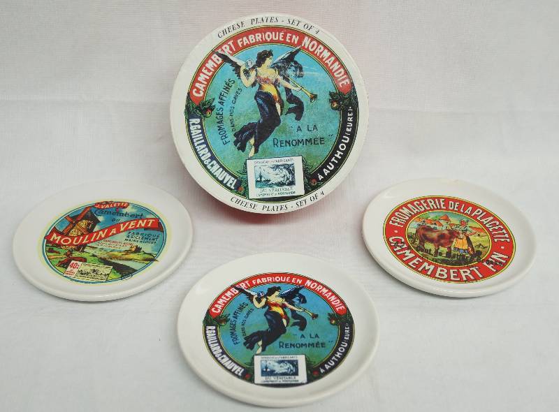 lot 4151 image: Set of Cheese Plates is a cool round box - only 3 plates. See photo for condition. This box is really cool