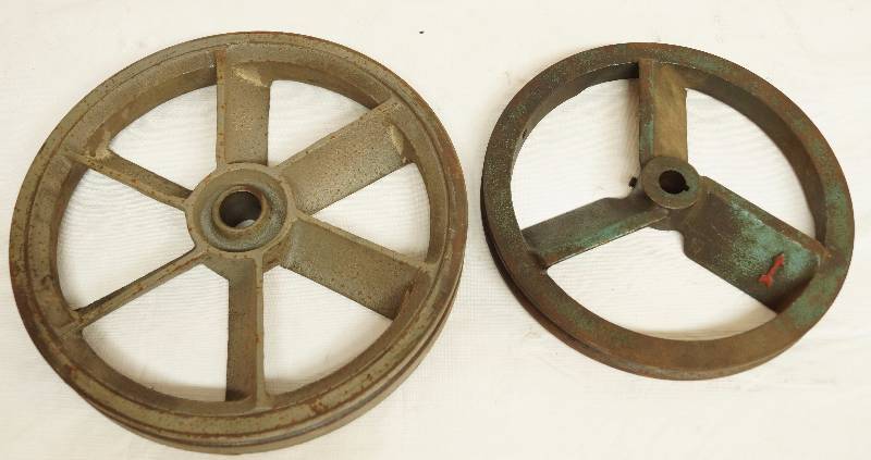 lot 4180 image: Lot of Two Heavy Industrial Tyle Wheels - for belts of some sort - maybe compressors