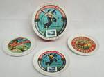 Set of Cheese Plates is a cool round box - only 3 plates. See photo for condition. This box is really cool!