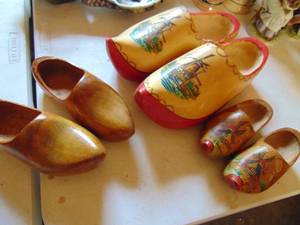 lot 4561 image: Three pair of wooden shoes