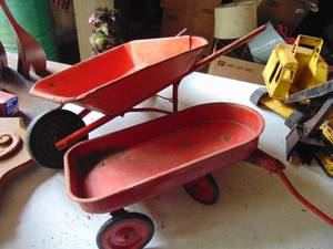 lot 4736 image: Childrens wagon and wheel barrow
