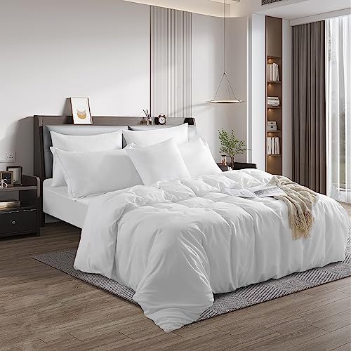 RUIKASI White Queen Comforter Set - 7 Pieces Queen Bed in a Bag