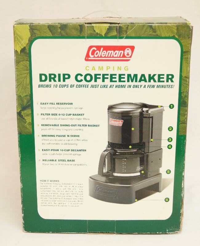Coleman Camping Drip Coffee Maker - In original box - Brews 10 cups of  coffee over your camping stove!, ***BUTLER COUNTY AUCTION*** Unique /  Antique Store and Silver Coin Liquidation