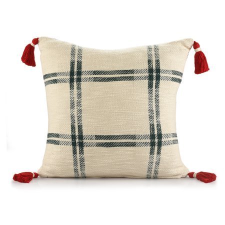 lot 59775 image: Ox Bay Holiday Plaid Throw Pillow Ivory  Green  Red 20 x 20 Count per Pack 1