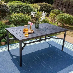 lot 2002 image: PHI VILLA 64 in. x 39 in. Black Rectangular Metal Outdoor Dining Table