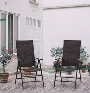 lot 2004 image: Phi Villa Folding Rattan Dining Chair Aluminum & Steel Frame Set of 2 MSRP $209.99