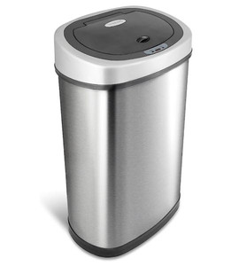 lot 2167 image: NINESTARS DZT-50-9 Automatic Touchless Infrared Motion Sensor Trash Can, 13 Gal 50L, Stainless Steel Base (Oval, SilverBlack Lid)