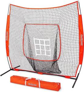 lot 2180 image: GoSports 7 ft x 7 ft Baseball & Softball Practice Hitting & Pitching Net with Bow Type Frame, Carry Bag and Strike Zone, Great for All Skill Levels