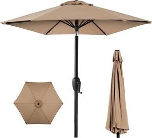 lot 2192 image: Best Choice Products 7.5ft Heavy-Duty Round Outdoor Market Table Patio Umbrella wSteel Pole, Push Button Tilt, Easy Crank Lift - Tan
