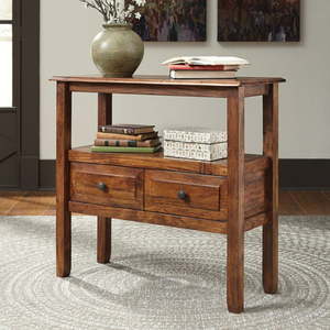 lot 2200 image: Signature Design by Ashley Abbonto Traditional Accent Table with Drawers and Display Shelf Brown