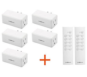 lot 2252 image: Link2Home Wireless Remote Control Electrical Outlet Switch for Household Appliances and Electronics 5 Outlets 2 Remotes