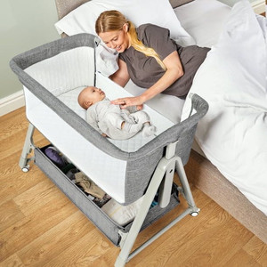 lot 2284 image: Cowiewie Baby Bassinet Bedside Portable Bassinet Height Adjustable W Wheels Storage Travel Bag, 0-6 Months Baby Infants, Gray