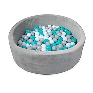 lot 2285 image: Nuby Velvet Ball Pit, Soft Play with Colored 200 Balls Included, Aqua and Gray (B09NQNQ4S2)