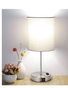 lot 55839 image: 2 Bedside Desk Lamp with 2 USB Ports and AC Outlet, Nightstand Lamp for Bedroom Living Room, Modern Office Lamp, Silver Base (Set of 2) (Retail $54.99)