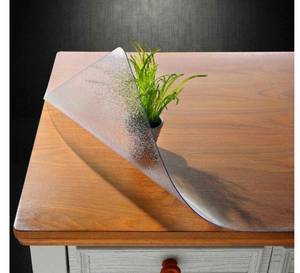 lot 55843 image: NECAUX Custom Multisize 1.5mm Thick Frosted PVC Table Cover Protector - 36 x 78 Inch Kitchen Wood Grain Vinyl Transparent Table Protector Plastic Protective Dining Room Table Pad (Retail $54.88)