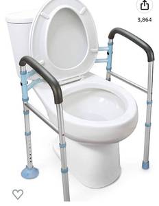 lot 55852 image: OasisSpace Stand Alone Toilet Safety Rail - Heavy Duty Medical Toilet Safety Frame for Elderly, Handicap and Disabled - Adjustable Bathroom Toilet Handrails, Width Adjustable Design, Fit Any Toilet (Retail $66.99)
