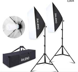 lot 55854 image: RALENO� Softbox Photography Lighting Kit 2X20 X28 Photography Lights, Continuous Lighting Kit with 2X85W 5500K E27 Bulbs, Studio Lighting for Photoshoot,Video Recording (Retail $79.99)