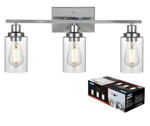 lot 55859 image: MELUCEE Bathroom Vanity Light Fixtures 3 Lights Wall Sconce Chrome with Clear Glass Shade for Bedroom Living Room Hallway Kitchen (Retail $109.99)