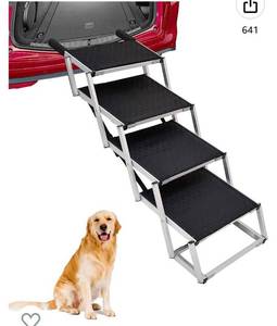 lot 55867 image: Portable Dog Stairs for Large Dogs, Foldable Aluminum Lightweight Pet Ramps,Accordion Pet Ladder Dog Car Steps with Non-Slip Surface for High Beds, Trucks, Cars and SUV, Supports up to 200 lbs (Retail $99.99)