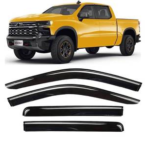 lot 55871 image: Side Window Visor Vent Deflectors for Chevrolet Silverado 1500 & GMC Sierra 1500 Crew Cab, Sun Rain Guard Pickup Truck Accessories, 4pcs (Retail $47.69)
